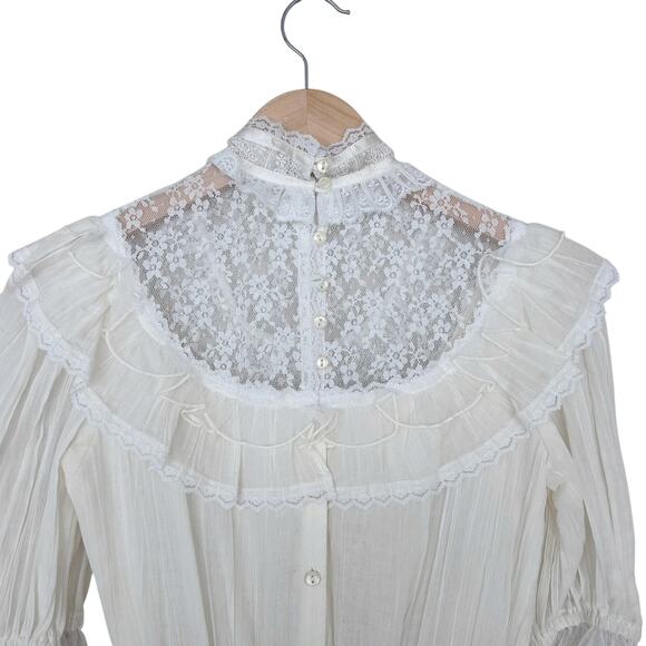 Vintage 70s Gunne Sax White Lace Maxi Dress Prairie Boho Sz 5 - Picture 10 of 15